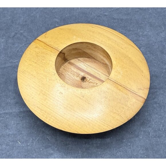 Solid Rimu Wood Votive Disk Shaped Tea Light Candle Holder Signed New Zealand - Picture 3 of 7